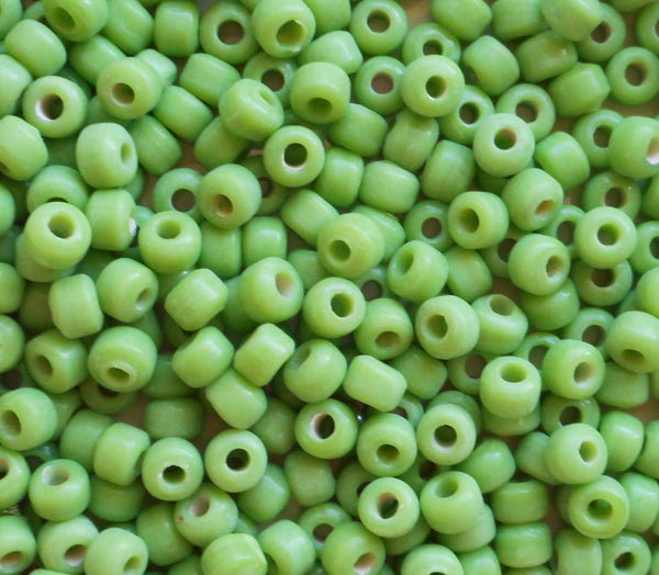 Lot of 25 9mm Opaque Lime Green glass pony roller beads, large hole, big hole crow beads, Made in India, C6401 - Glorious Glass Beads