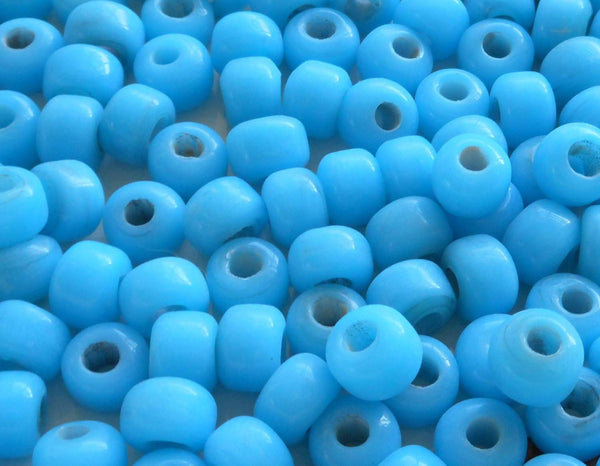 Lot of 25 9mm Opaque Turquoise Blue glass pony roller beads, large hole, big hole crow beads, Made in India, C0401