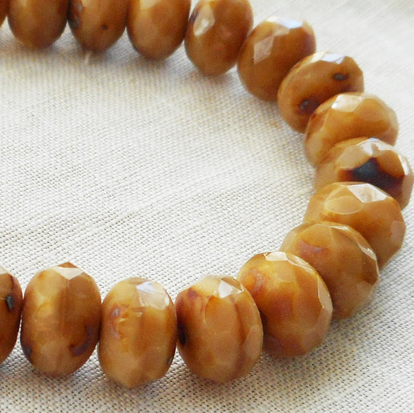 Lot of 30 6 x 9mm Czech opaque brown or beige picasso faceted puffy rondelle beads, Czech glass rondelles 80201