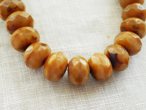 Lot of 30 6 x 9mm Czech opaque brown or beige picasso faceted puffy rondelle beads, Czech glass rondelles 80201 - Glorious Glass Beads