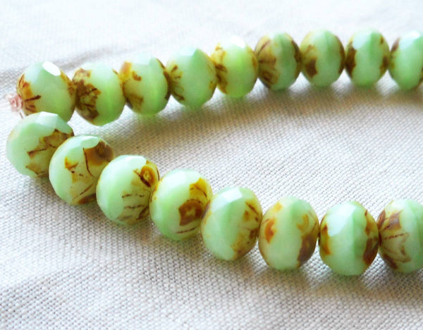 Lot of 25 Opaque Mint Green Picasso faceted puffy rondelle or donut beads, 5 x 7mm green Czech glass beads C00201 - Glorious Glass Beads