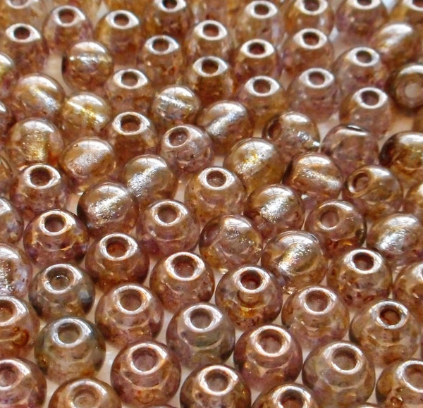 Lot of 25 8mm Czech glass big hole beads, Lumi Brown smooth round druk beads with 2mm holes C1501 - Glorious Glass Beads
