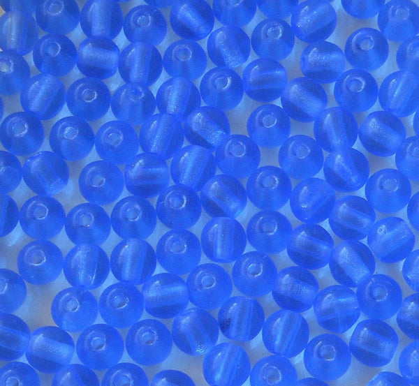 Lot of 8mm Czech glass big hole beads, Light Sapphire Blue smooth round druk beads with 2mm holes C6601 - Glorious Glass Beads