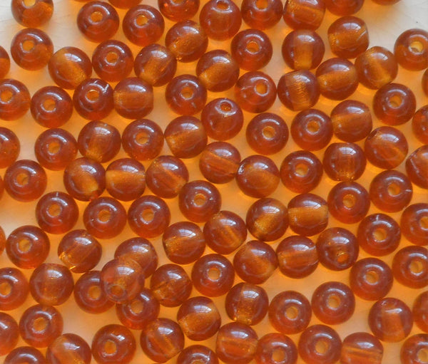 Lot of 25 8mm Czech glass big hole beads, Topaz brown smooth round druk beads with 2mm holes C8401 - Glorious Glass Beads
