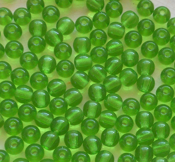 Lot of 25 8mm Czech glass big hole beads, Peridot Green smooth round druk beads with 2mm holes C6601 - Glorious Glass Beads