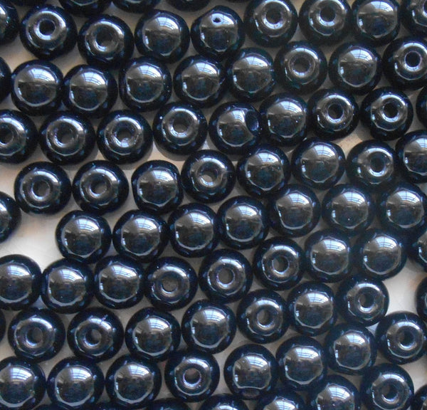 Lot of 25 8mm Czech glass big hole beads, Jet Black smooth round druk beads with 2mm holes C4601 - Glorious Glass Beads