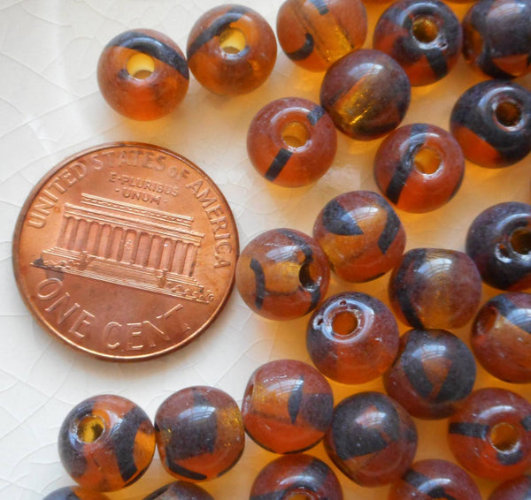 Lot of 25 8mm Czech glass big hole beads, Tortoise Shell, Tortoiseshell smooth round druk beads with 2mm holes C0601 - Glorious Glass Beads