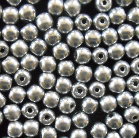 Lot of 50 4mm Czech glass silver matte metallic smooth round druk beads C5250 - Glorious Glass Beads