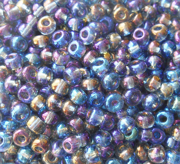 Pkg of 24 grams Black Diamond Ab Czech 6/0 large glass seed beads, size 6 Preciosa Rocaille 4mm spacer beads, large, big hole C8424 - Glorious Glass Beads