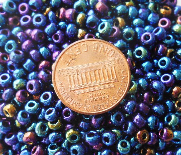 Pkg of 24 grams Blue Iris Czech 6/0 large glass seed beads, size 6 Preciosa Rocaille 4mm spacer beads, large, big hole C5524 - Glorious Glass Beads
