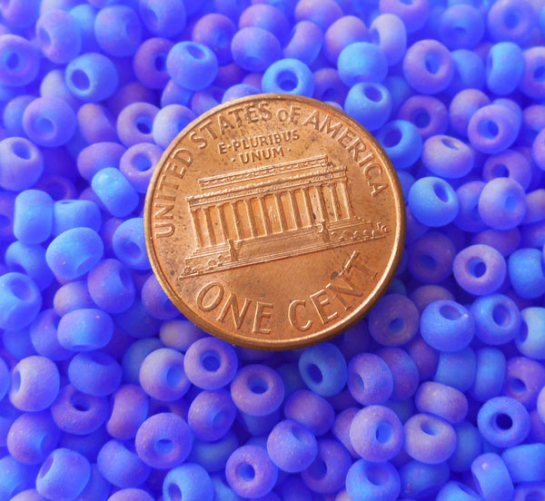 Pkg of 24 grams Dark Sapphire Blue AB Matte Czech 6/0 large glass seed beads, size 6 Preciosa Rocaille 4mm spacer beads, large, big hole C2524 - Glorious Glass Beads