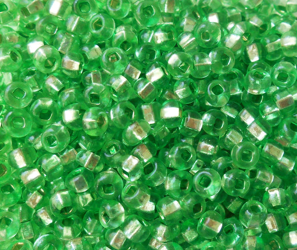 Pkg of 24 grams Mint Green Silver Lined Czech 6/0 large glass seed beads, size 6 Preciosa Rocaille 4mm spacer beads, large, big hole C9524