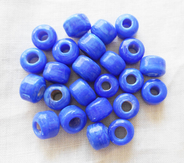Lot of 25 9mm Opaque Royal Blue glass pony roller beads, large hole, big hole crow beads, Made in India, C0501 - Glorious Glass Beads