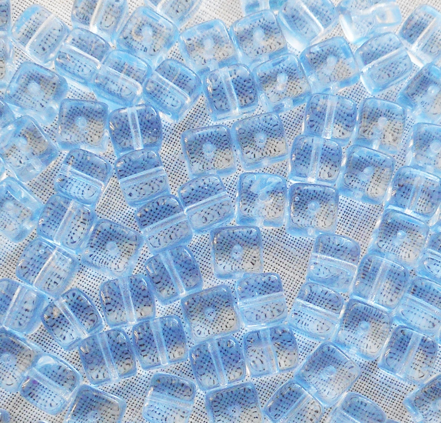 Lot of 25 Light Sapphire Blue Cube Beads, 5 x 7mm Czech glass beads, C1425 - Glorious Glass Beads