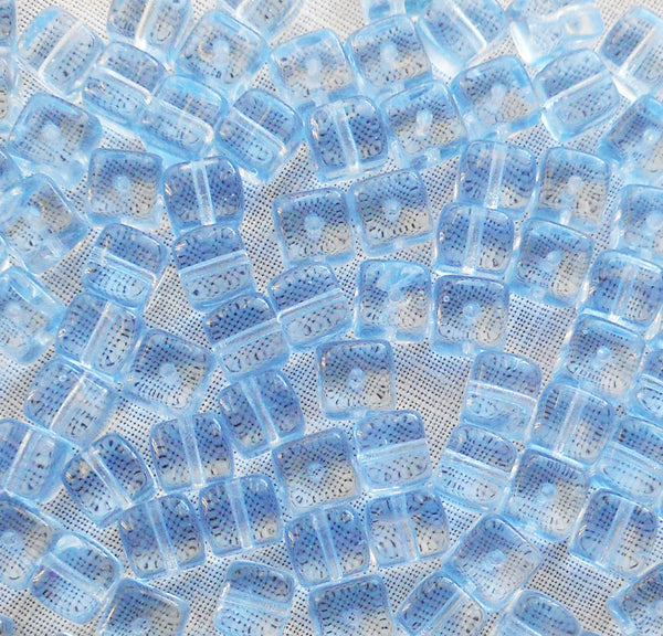 Lot of 25 Light Sapphire Blue Cube Beads, 5 x 7mm Czech glass beads, C1425 - Glorious Glass Beads