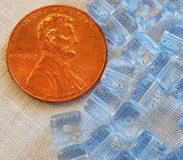 Lot of 25 Light Sapphire Blue Cube Beads, 5 x 7mm Czech glass beads, C1425 - Glorious Glass Beads