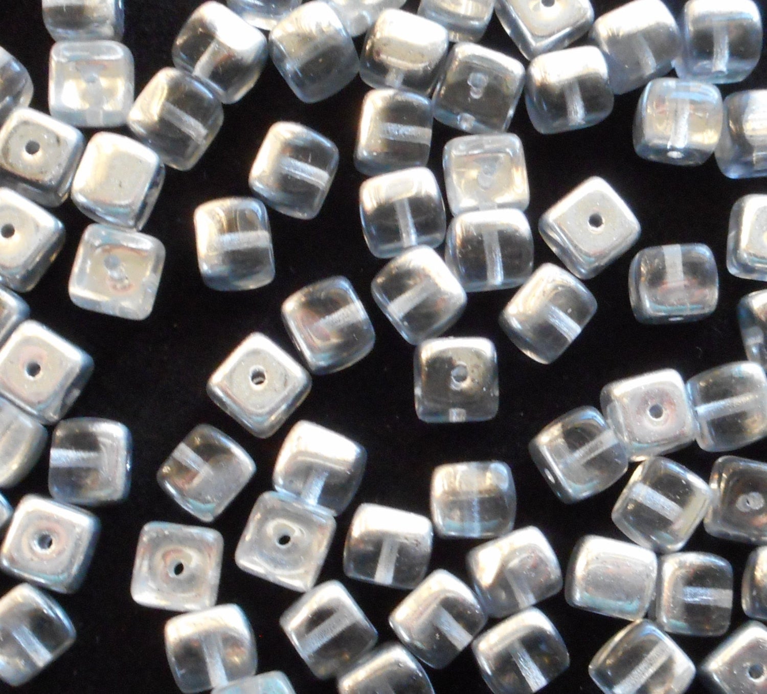 Lot of 25 Platinum Silver Crystal Cube Beads, 5 x 7mm Czech glass beads, C4325 - Glorious Glass Beads