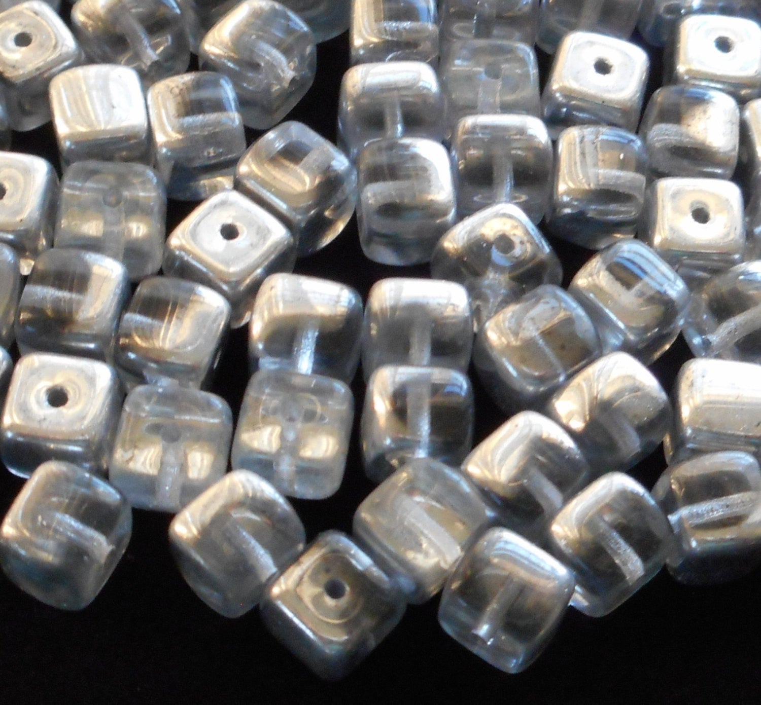Lot of 25 Platinum Silver Crystal Cube Beads, 5 x 7mm Czech glass beads, C4325 - Glorious Glass Beads
