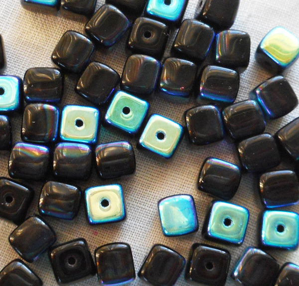 Lot of 25 Jet Black AB Cube Beads, 5 x 7mm Czech glass beads, C8125 - Glorious Glass Beads