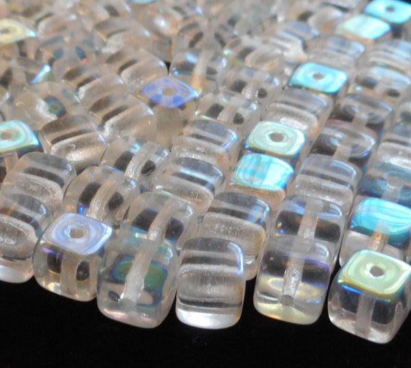 Lot of 25 Crystal AB Cube Beads, 5 x 7mm Czech glass beads, C6225 - Glorious Glass Beads