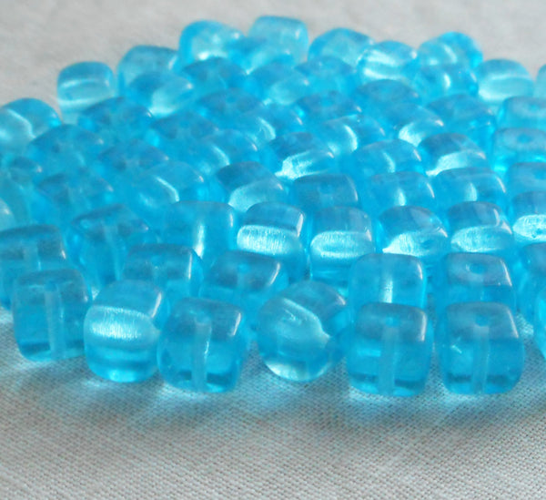 Lot of 25 Aqua Blue Cube Beads, 5 x 7mm Czech glass beads, C8225 - Glorious Glass Beads