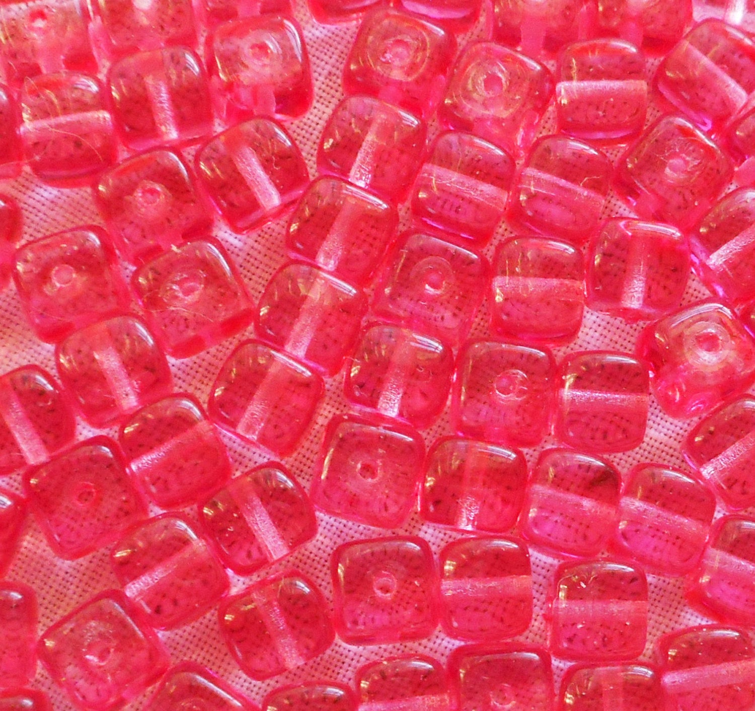 Lot of 25 Bright Pink Cube Beads, 5 x 7mm New Rose Czech glass beads, C8325 - Glorious Glass Beads