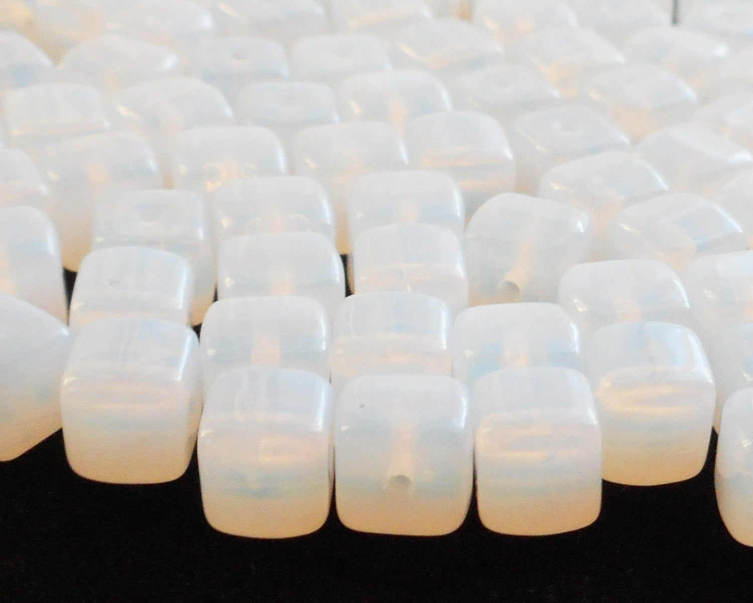 Lot of 25 Milky White Cube Beads, 5 x 7mm Czech glass beads, C4225 - Glorious Glass Beads