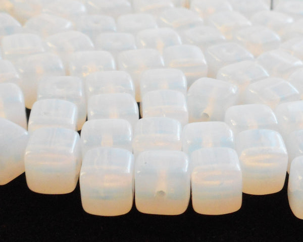 Lot of 25 Milky White Cube Beads, 5 x 7mm Czech glass beads, C4225 - Glorious Glass Beads
