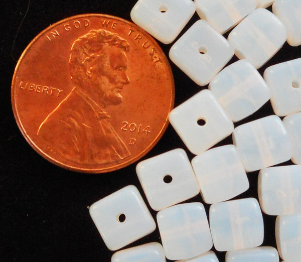 Lot of 25 Milky White Cube Beads, 5 x 7mm Czech glass beads, C4225 - Glorious Glass Beads