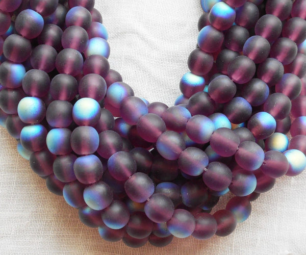 Lot of 50 6mm Czech glass druks, Matte Amethyst AB, purple, smooth round druk beads C0750 - Glorious Glass Beads
