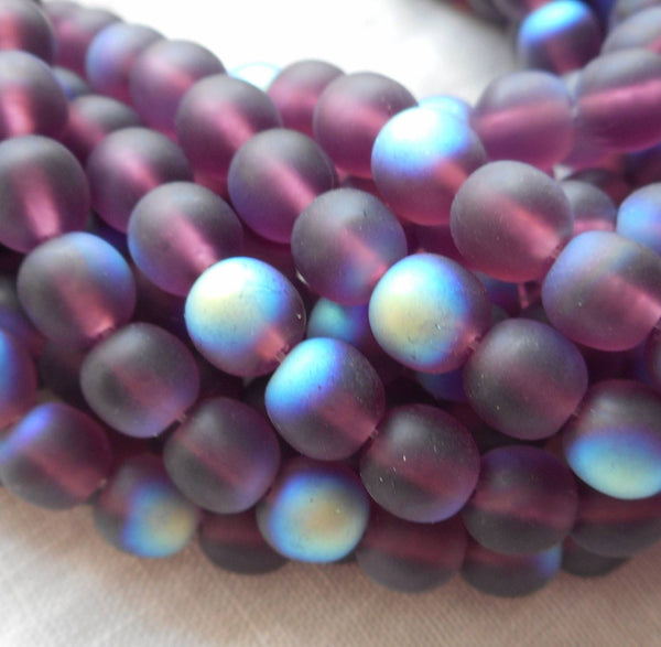 Lot of 50 6mm Czech glass druks, Matte Amethyst AB, purple, smooth round druk beads C0750 - Glorious Glass Beads