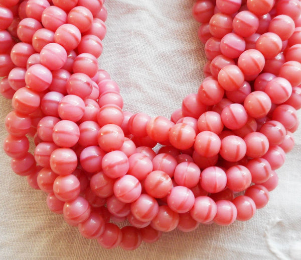 Lot of 50 6mm Czech glass druks, Opaque Coral Pink smooth round druk beads C92150