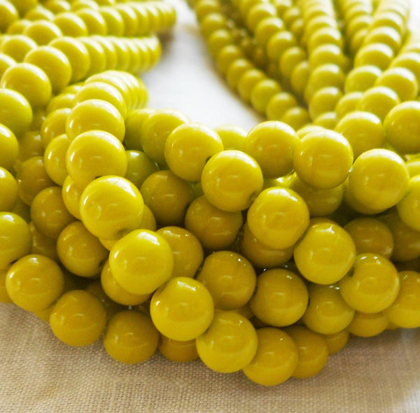Lot of 50 6mm Czech glass druks, Opaque Olive Green smooth round druk beads C7750 - Glorious Glass Beads
