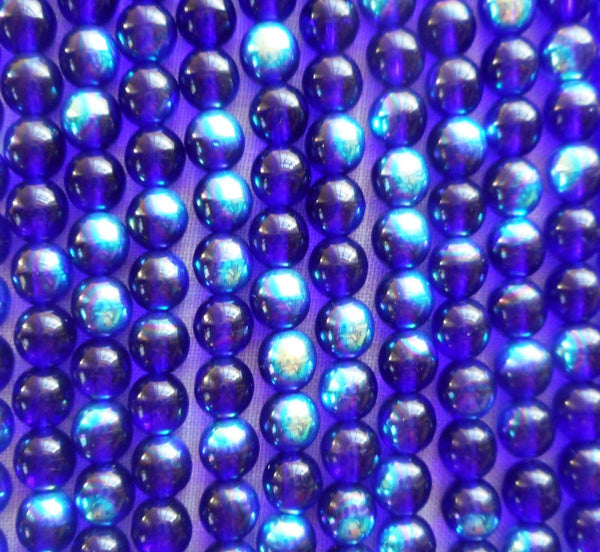 Lot of 50 6mm Czech glass druks, Cobalt Blue AB smooth round druk beads, C3725