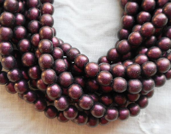 Lot of 50 6mm Czech glass druks, Polychrome Pink Olive smooth round druk beads 21150 - Glorious Glass Beads