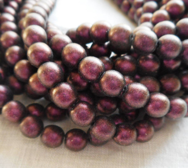 Lot of 50 6mm Czech glass druks, Polychrome Pink Olive smooth round druk beads 21150 - Glorious Glass Beads