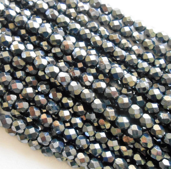 Lot of 25 6mm Czech Metallic Gray Hematite faceted firepolished glass beads, C5425