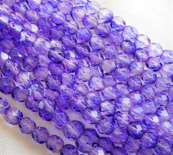 Lot of 25 6mm Blue Violet Czech glass beads, firepolished, faceted round beads 2601