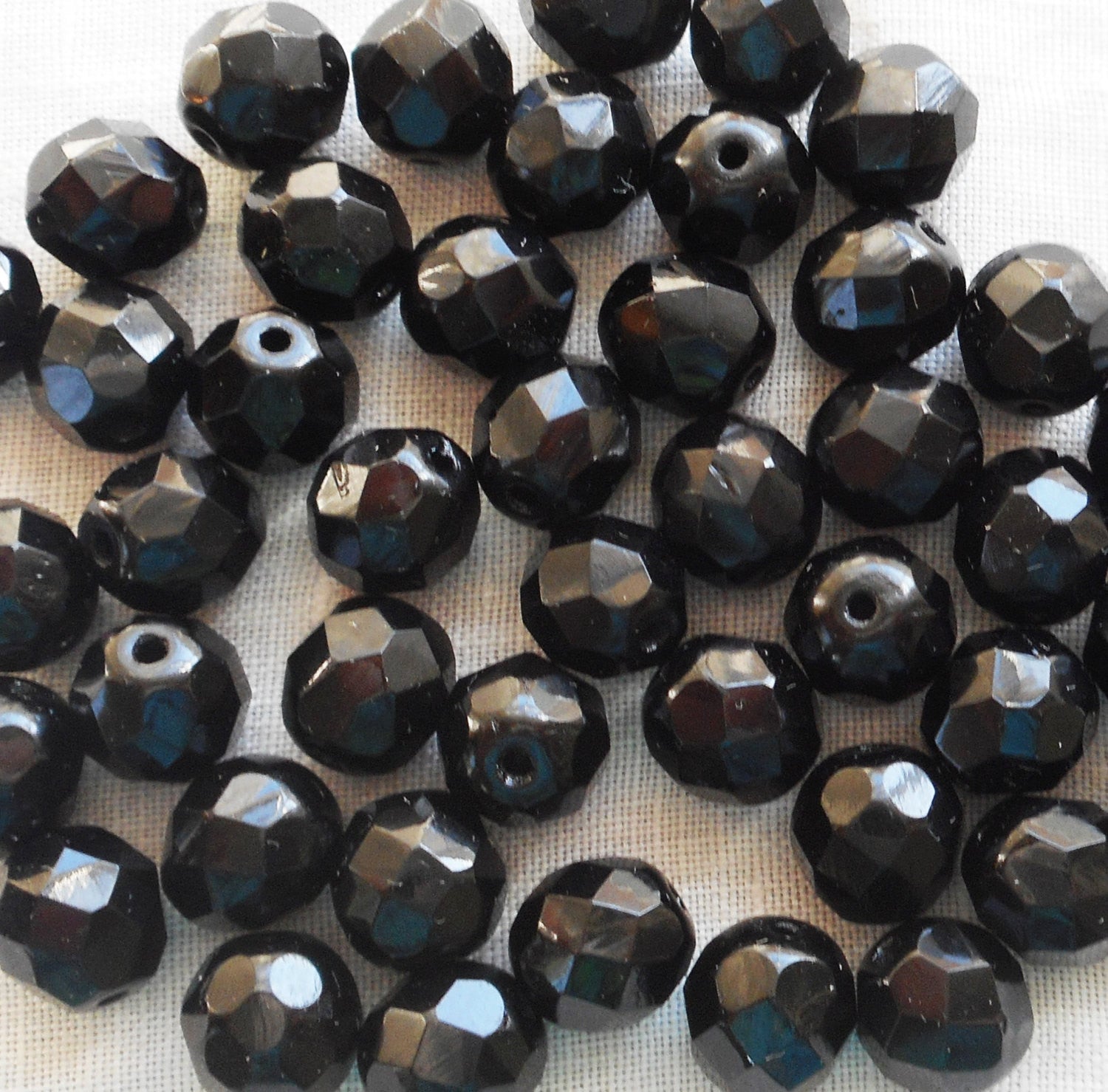 Czech Fire Polished Glass Beads 8mm Round Jet Black (25)