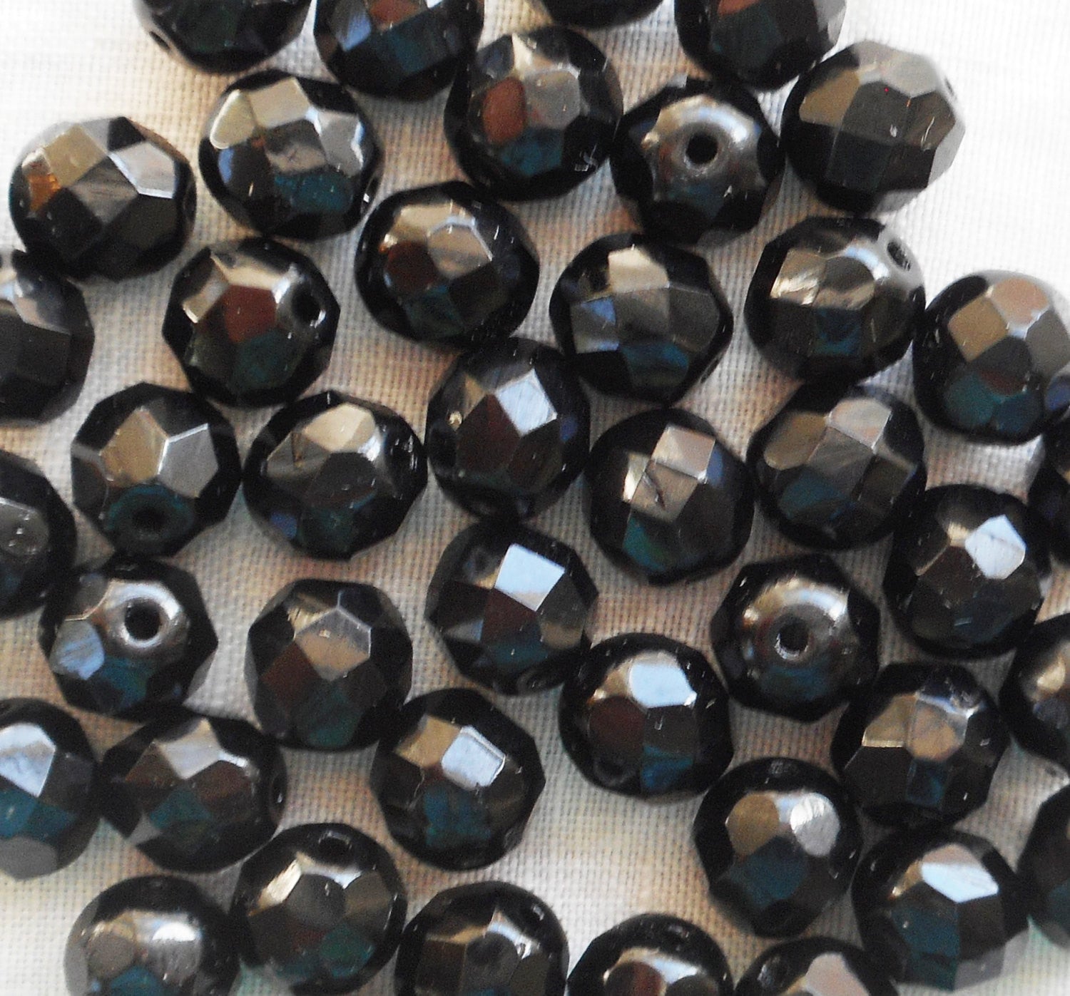 Lot of 25 8mm Jet black Czech glass beads, firepolished faceted, round beads C4525 - Glorious Glass Beads