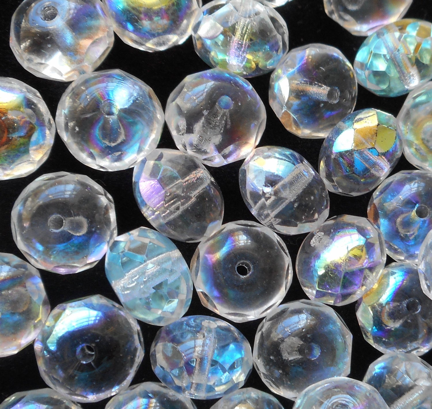 Lot of 25 6 x 9mm Crystal AB faceted puffy rondelle beads, Czech glass rondelles C3825 - Glorious Glass Beads