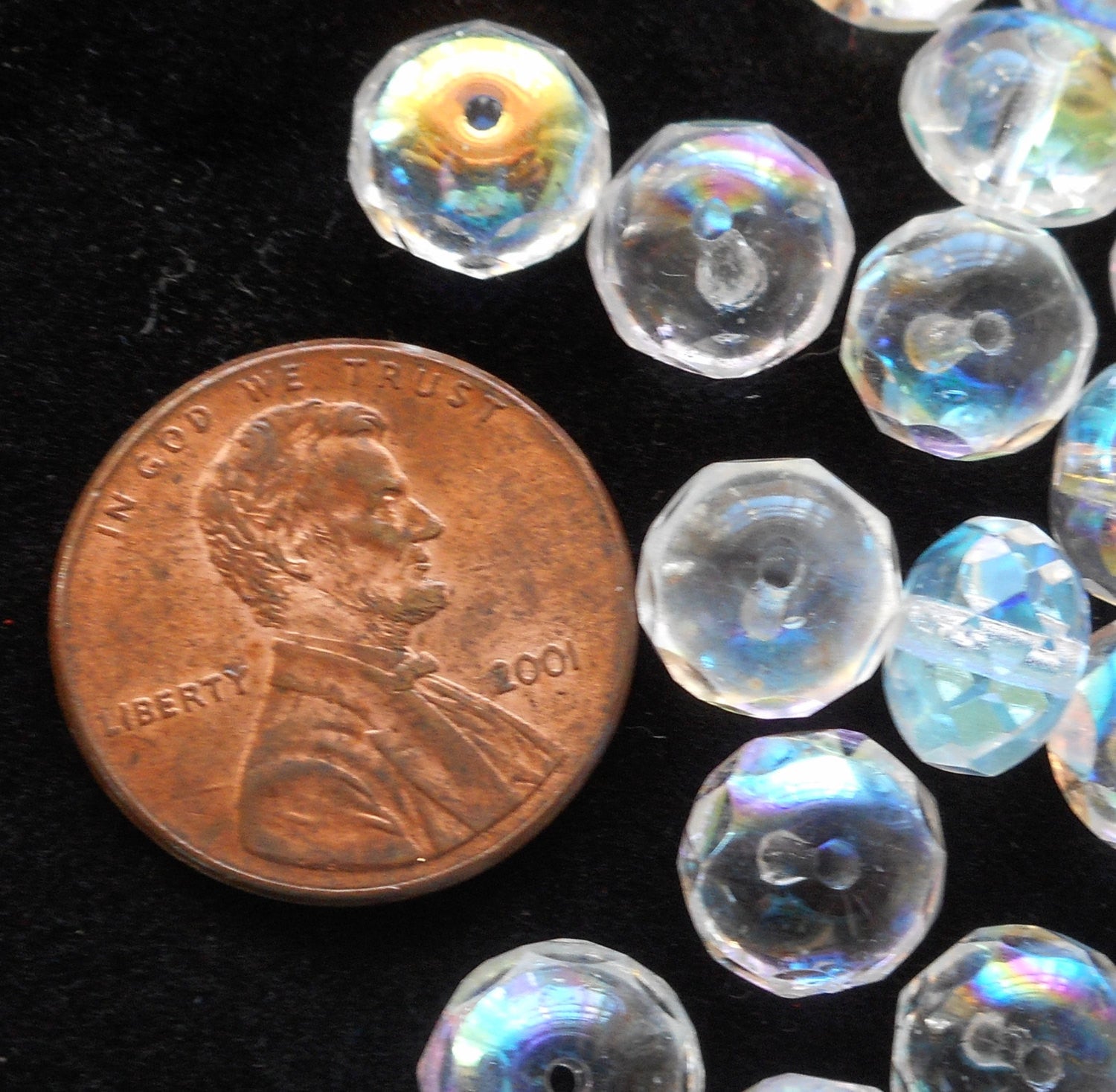 Lot of 25 6 x 9mm Crystal AB faceted puffy rondelle beads, Czech glass rondelles C3825 - Glorious Glass Beads