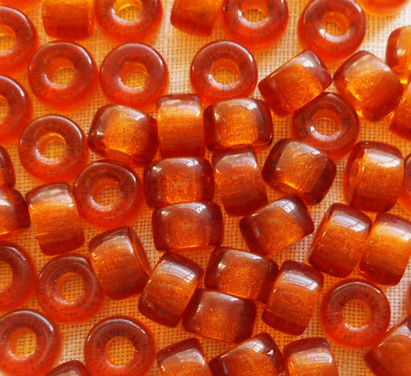 lot of 50 6mm Czech Madera Topaz glass pony roller beads, large hole crow beads, C5350 - Glorious Glass Beads