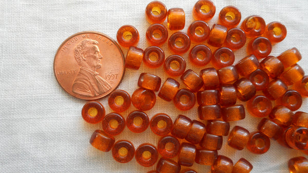lot of 50 6mm Czech Madera Topaz glass pony roller beads, large hole crow beads, C5350 - Glorious Glass Beads