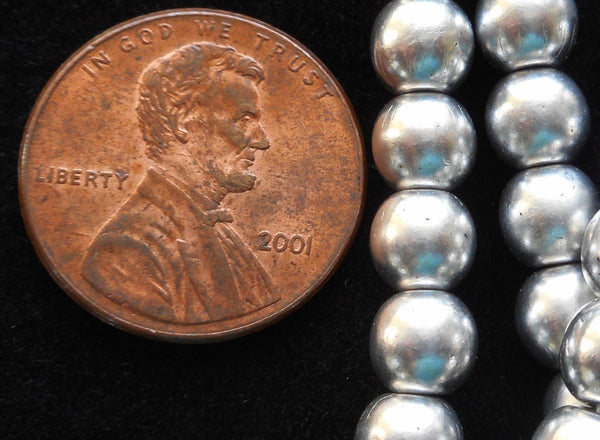 Lot of 50 6mm Matte Silver Czech glass druk beads, round druks, C11150 - Glorious Glass Beads