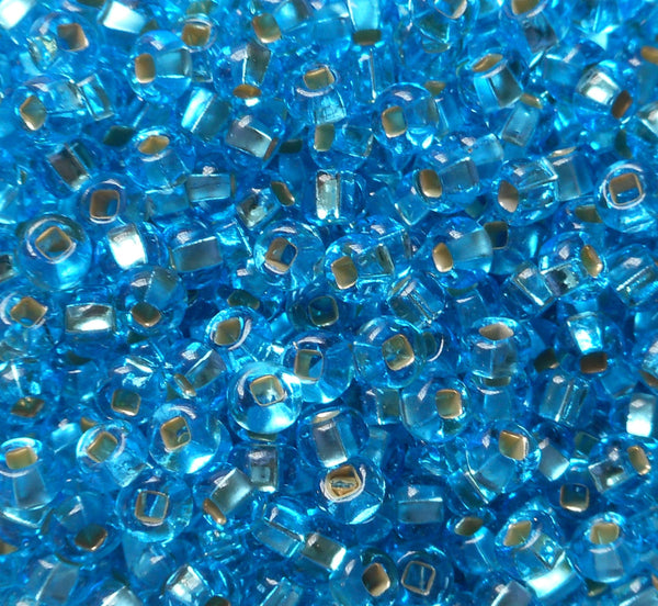 Lot of 24 grams Aqua Blue silver lined Czech 6/0 large glass seed beads, size 6 Preciosa Rocaille 4mm spacer beads, large, big hole C9524