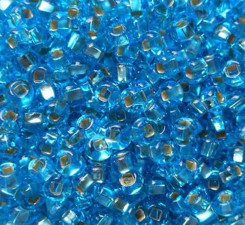 Lot of 24 grams Aqua Blue silver lined Czech 6/0 large glass seed beads, size 6 Preciosa Rocaille 4mm spacer beads, large, big hole C9524 - Glorious Glass Beads