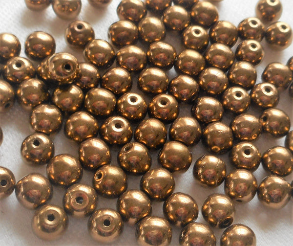 Lot of fifty 6mm Metallic Light Bronze smooth round Czech glass druk beads C3801