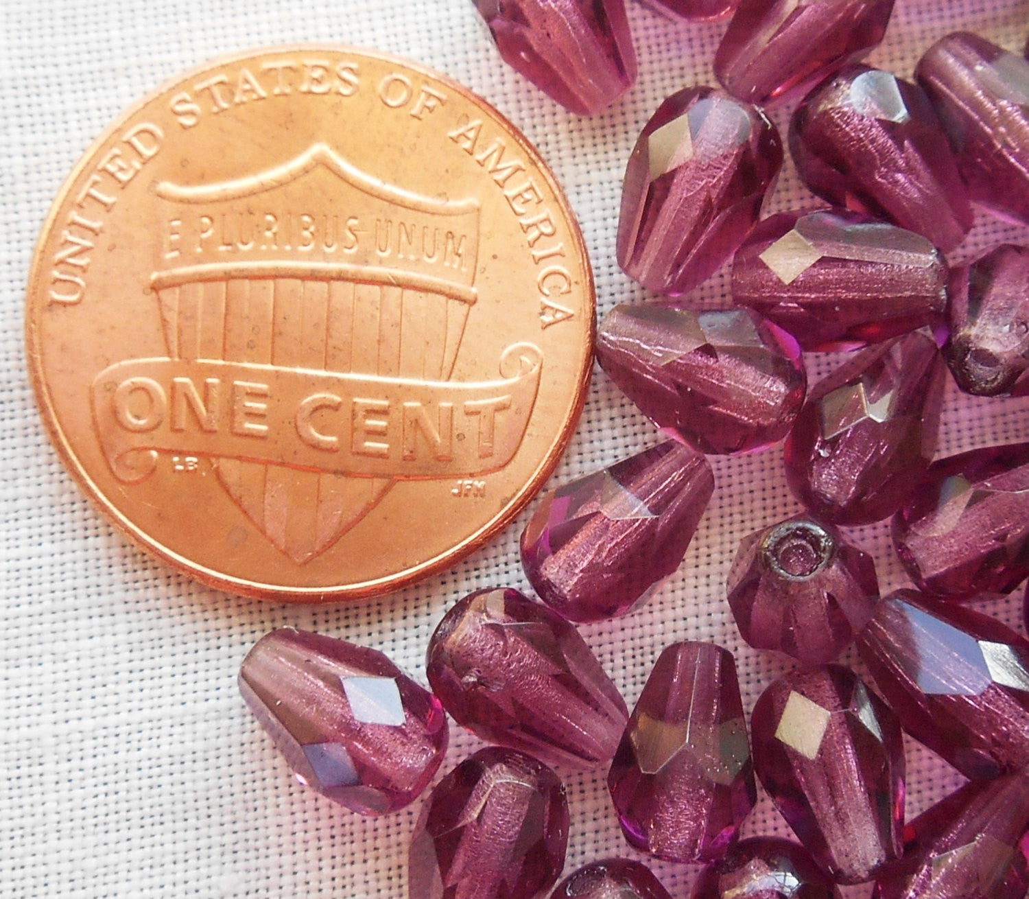 Lot of 25 7 x 5mm Amethyst, Purple teardrop Czech glass beads, faceted firepolished beads C3601 - Glorious Glass Beads