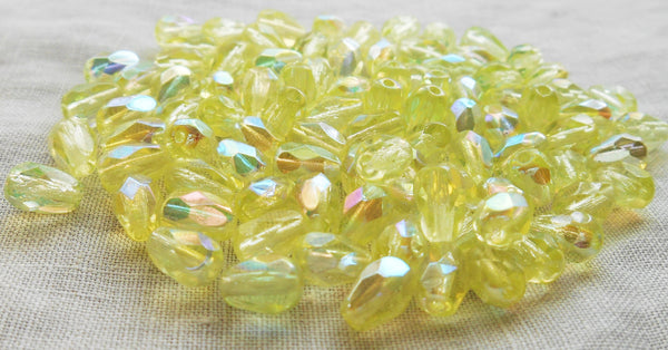 Lot of 25 7 x 5mm Jonquil, Yellow AB teardrop Czech glass beads, faceted firepolished beads C2801 - Glorious Glass Beads